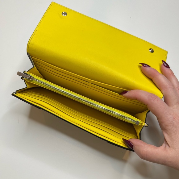 CELINE Calfskin Leather SOURIS Yellow Large Flap Multifunction Long Wallet - Picture 15 of 16